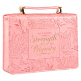 Strength & Dignity Floral Pink Faux Leather Bible Bag - Proverbs 31:25