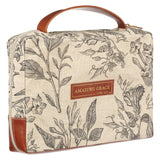 Amazing Grace Floral Cream And Brown Canvas Bible Bag - 2 Cor 12:9