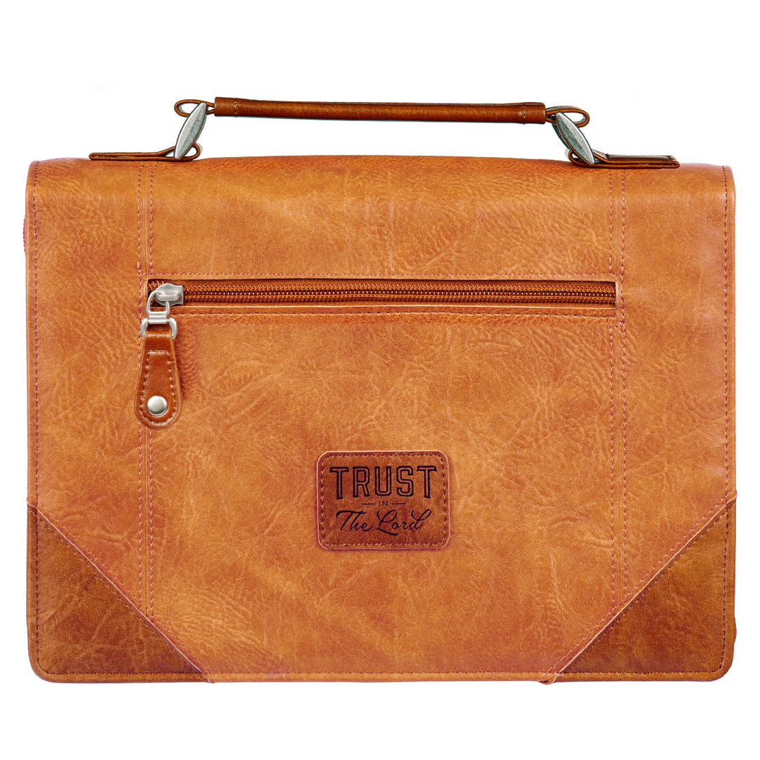 Trust in the Lord Two-Tone Brown Faux Leather Bible Bag