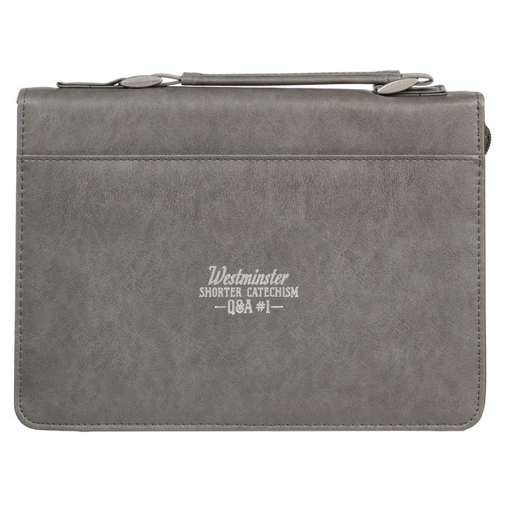 Glorify God and Enjoy Him Forever Grey Faux Leather Bible Bag