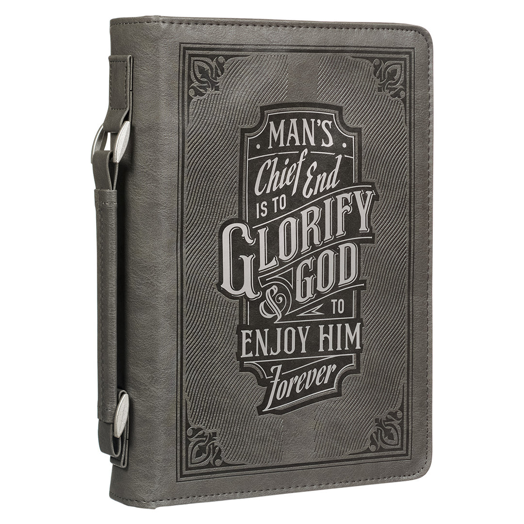 Glorify God and Enjoy Him Forever Grey Faux Leather Bible Bag