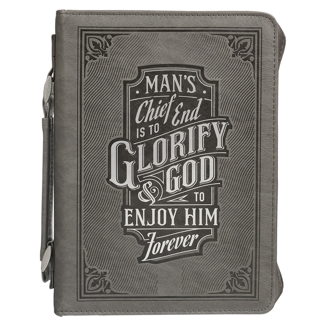 Glorify God and Enjoy Him Forever Grey Faux Leather Bible Bag