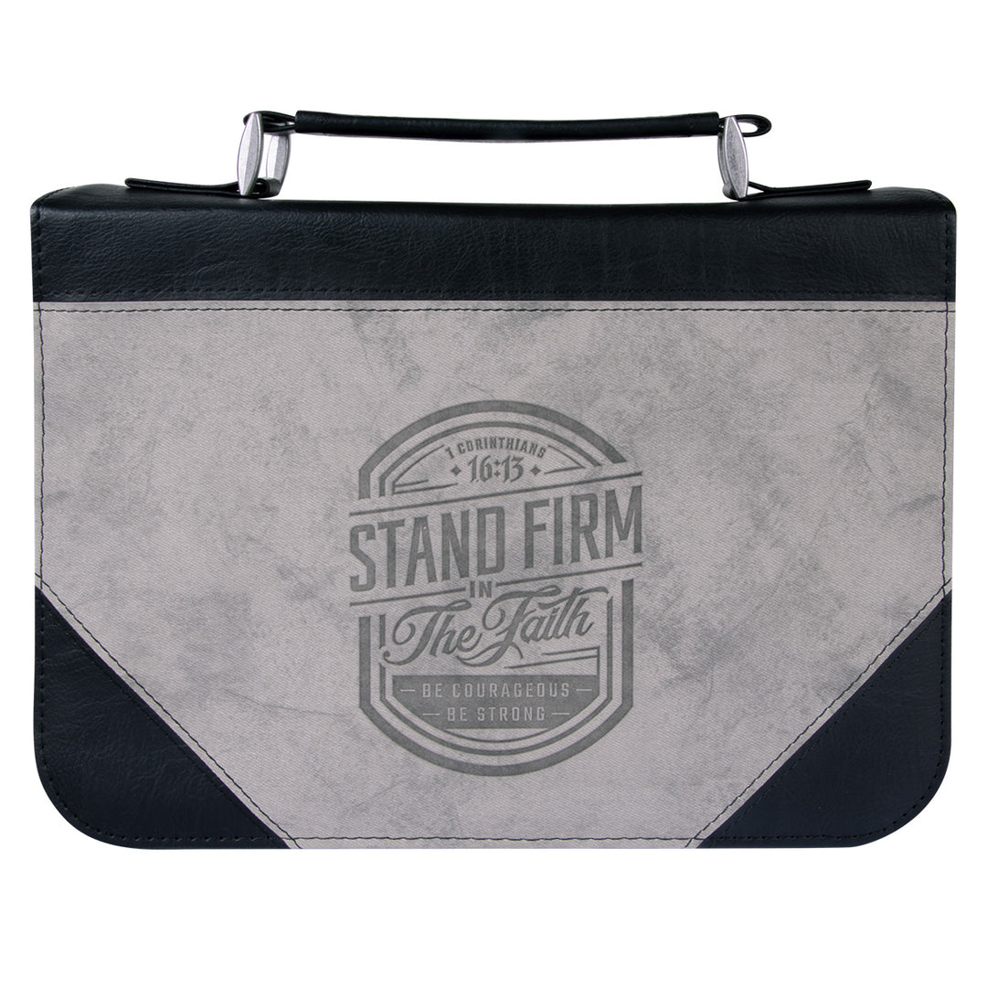 Stand Firm in The Faith Grey & Black Faux Leather Bible Bag