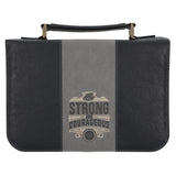Be Strong and Courageous Black and Grey Faux Leather Bible Bag