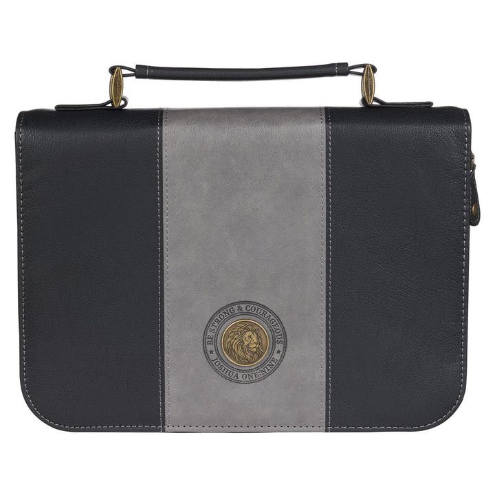 Be Strong and Courageous Grey and Black Faux Leather Bible Bag