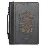 Trust in the Lord with All Your Heart Charcoal and Black Faux Leather Bible Bag
