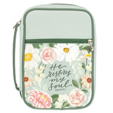 He Restores My Soul Green Floral Faux Leather Bible Bag